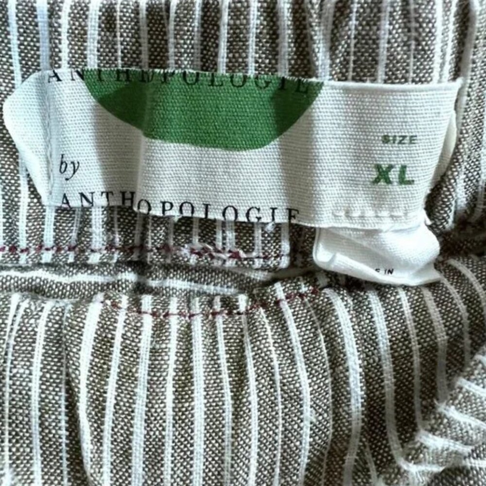 By Anthropologie Size XL Women Olive Green Stripes 100% Linen Pull on Pants - Picture 11 of 11